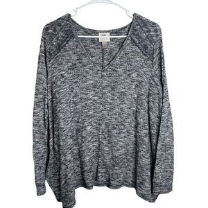 Knox Rose Gray Top with Floral Embroidered Shoulders